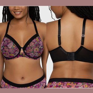 NWT $40 Curvy‎ Couture [ 46C ] Full Figure Mesh Underwire Bra Retro Roses